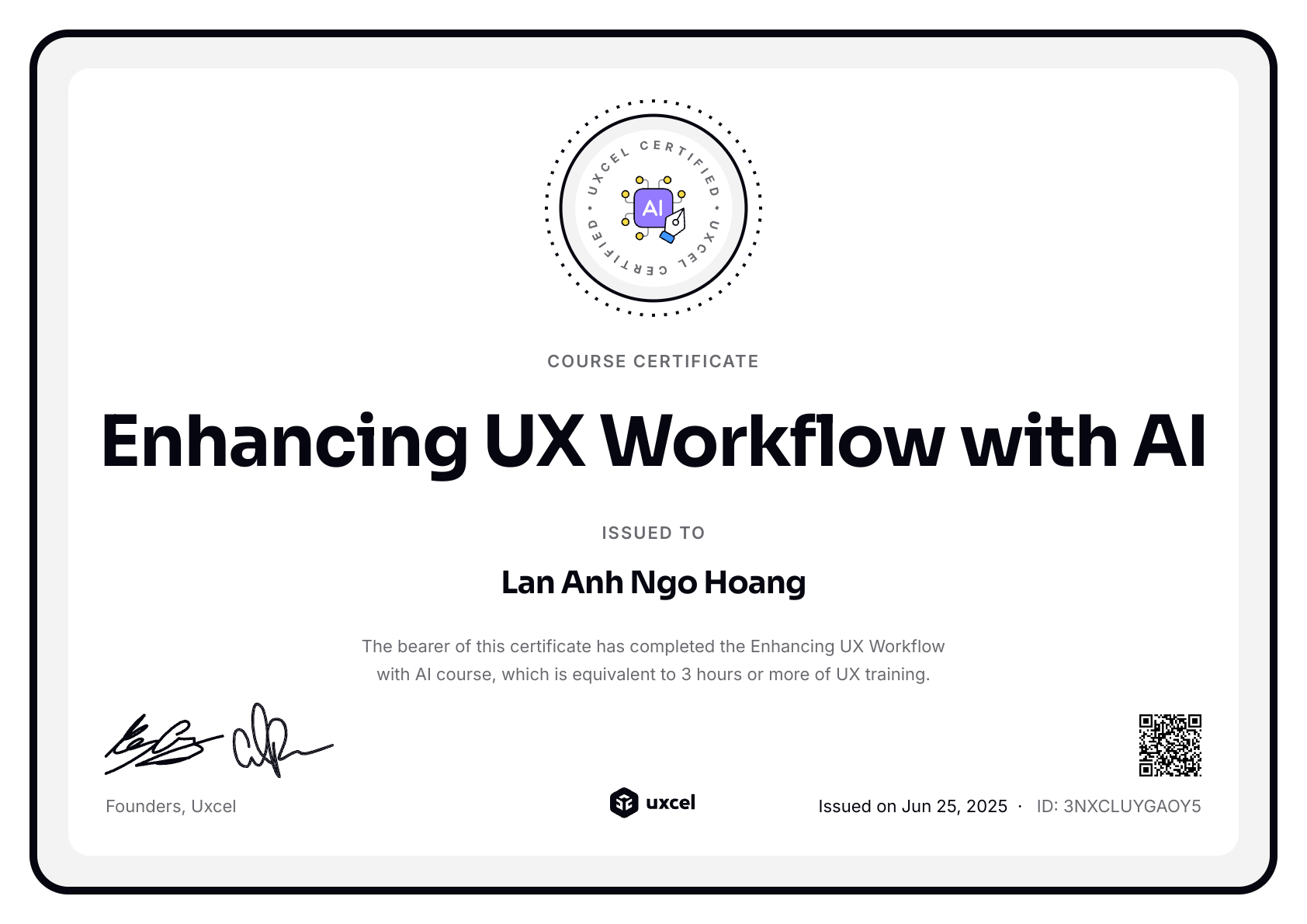 Lan Anh Ngo Hoang's certificate